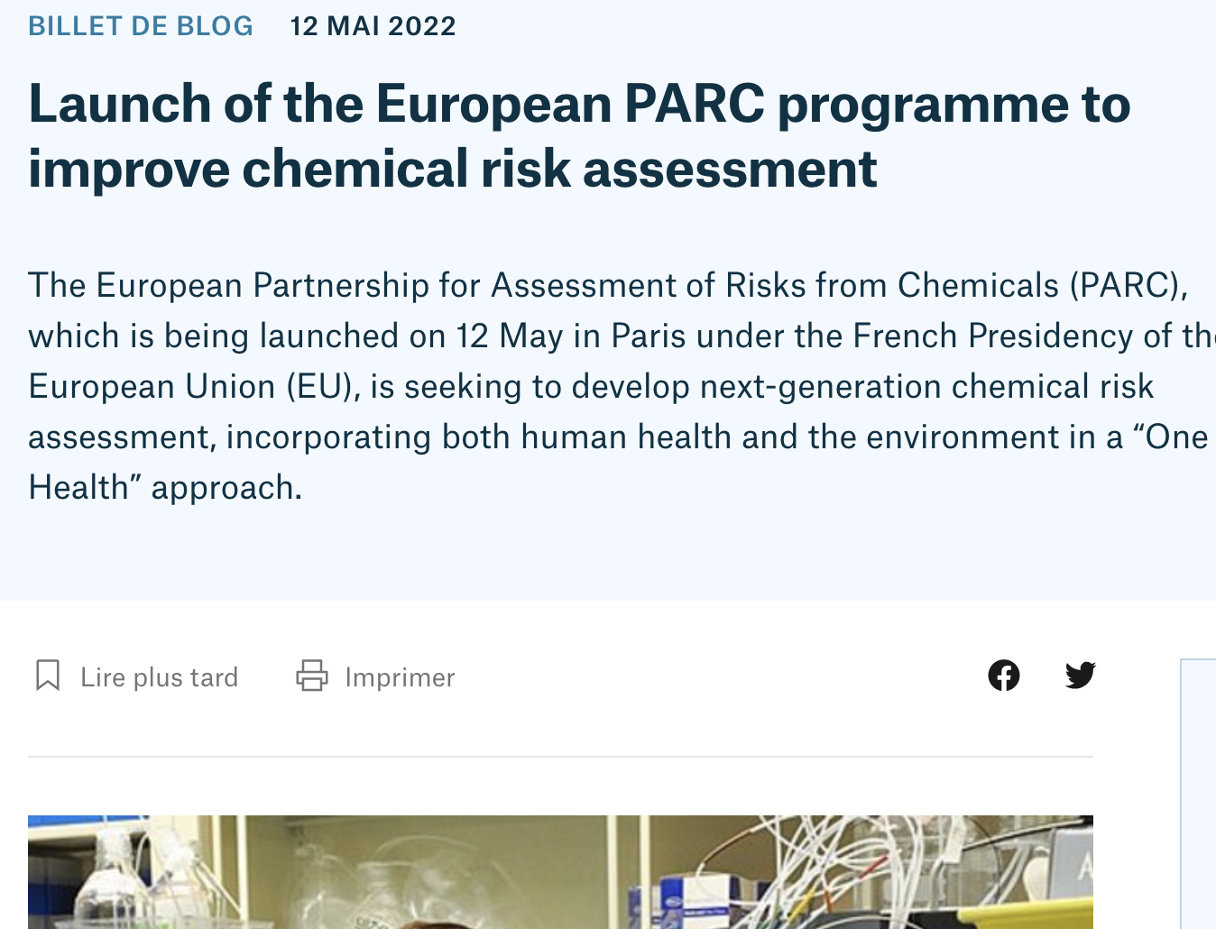 Launch of the European PARC programme to improve chemical risk assessment